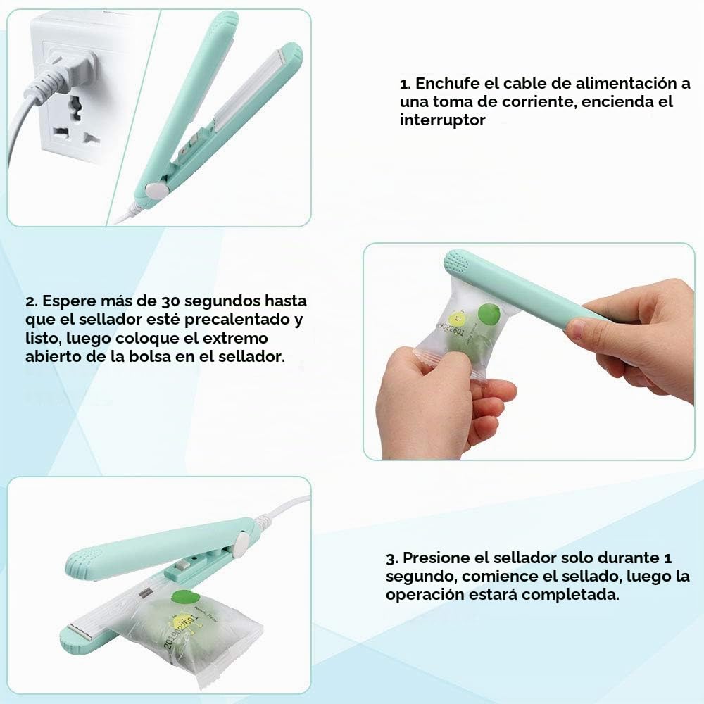 Mini sellador térmico para bolsas de alimentos, mini máquina de sellado portátil para bolsos, hoja térmica Smart Control para almacenamiento impermeable de alimentos (verde)