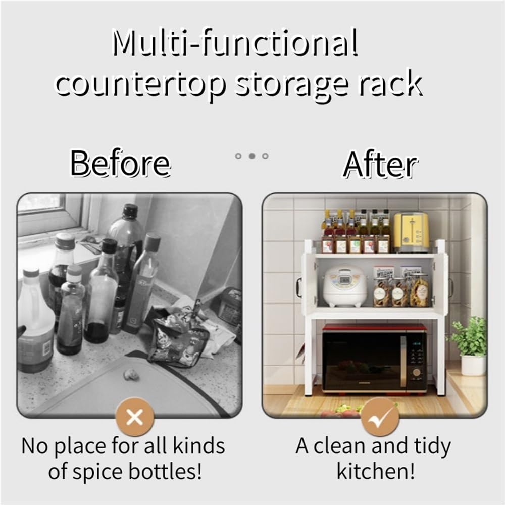 Resistente supporto per microonde, cucina a 3 ripiani con ante (nero, 70 cm / 27.6in), robusto ripiano portaoggetti per piccoli elettrodomestici, condimenti e accessori essenziali per il piano di