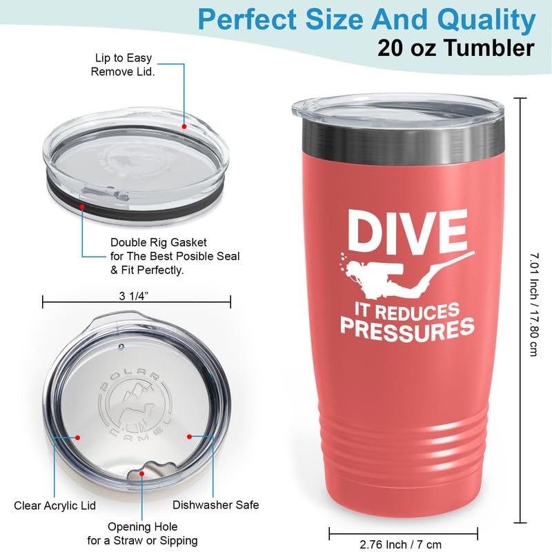 Scuba Diving Tumbler 20oz Coral -It Reduces Pressures A - Scuba Diver Instructor Snorkeler Free Diving Swimmer
