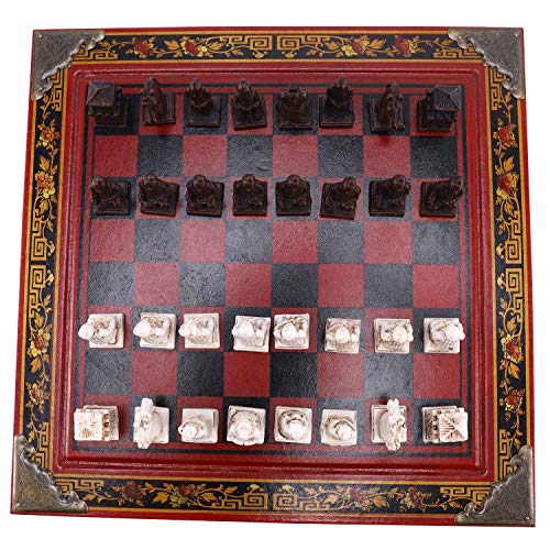 Échecs en bois chinois à collectionner avec figurines de guerriers rétro