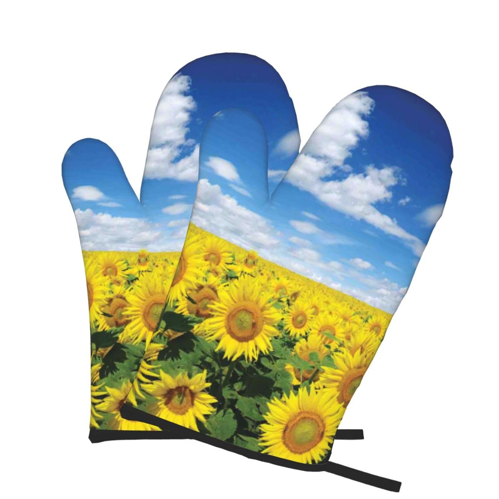 Oven Mitts Set of 2 Pcs, Sunflowers Sunset Sunlight Landscape Prints Heat Resistant Kitchen Gloves for Cooking Baking Grilling