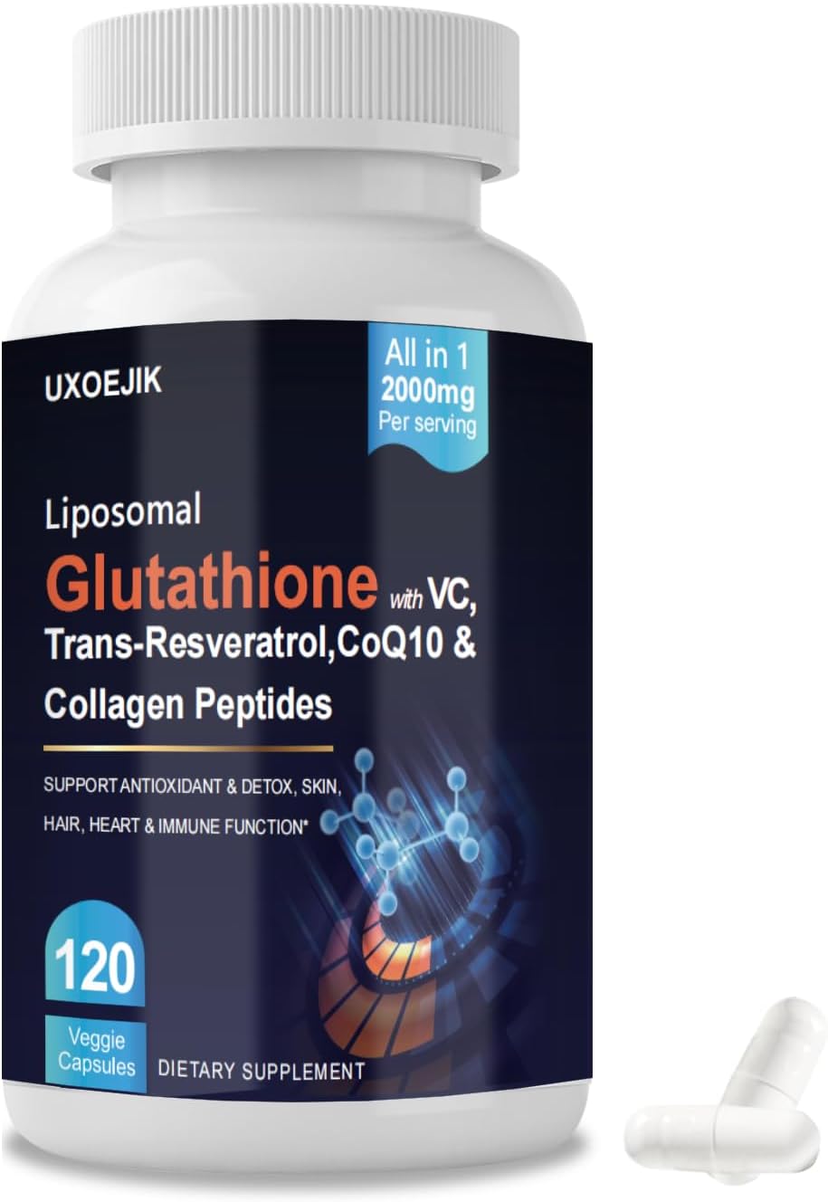 Liposomal Glutathione 2000mg Supplement with Vitamin C & Resveratrol, Antioxidant Capsules for Immune Support, Liver Detox, Skin & Cellular Health (120 Count (Pack of 1)