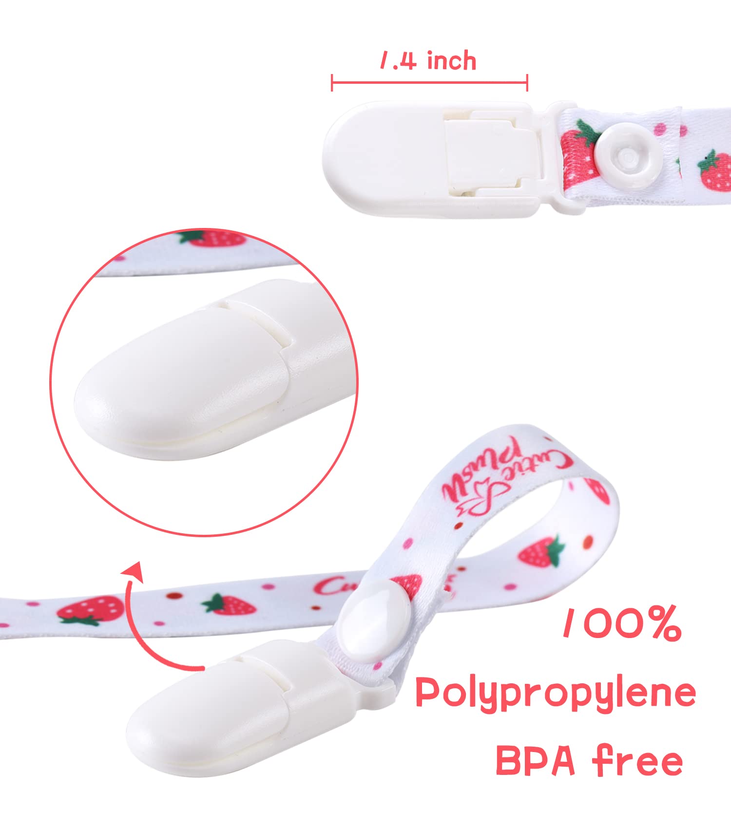 CutiePlusU Lot de 3 pinces à tétine pour adulte - Fraises, cerises et pêches