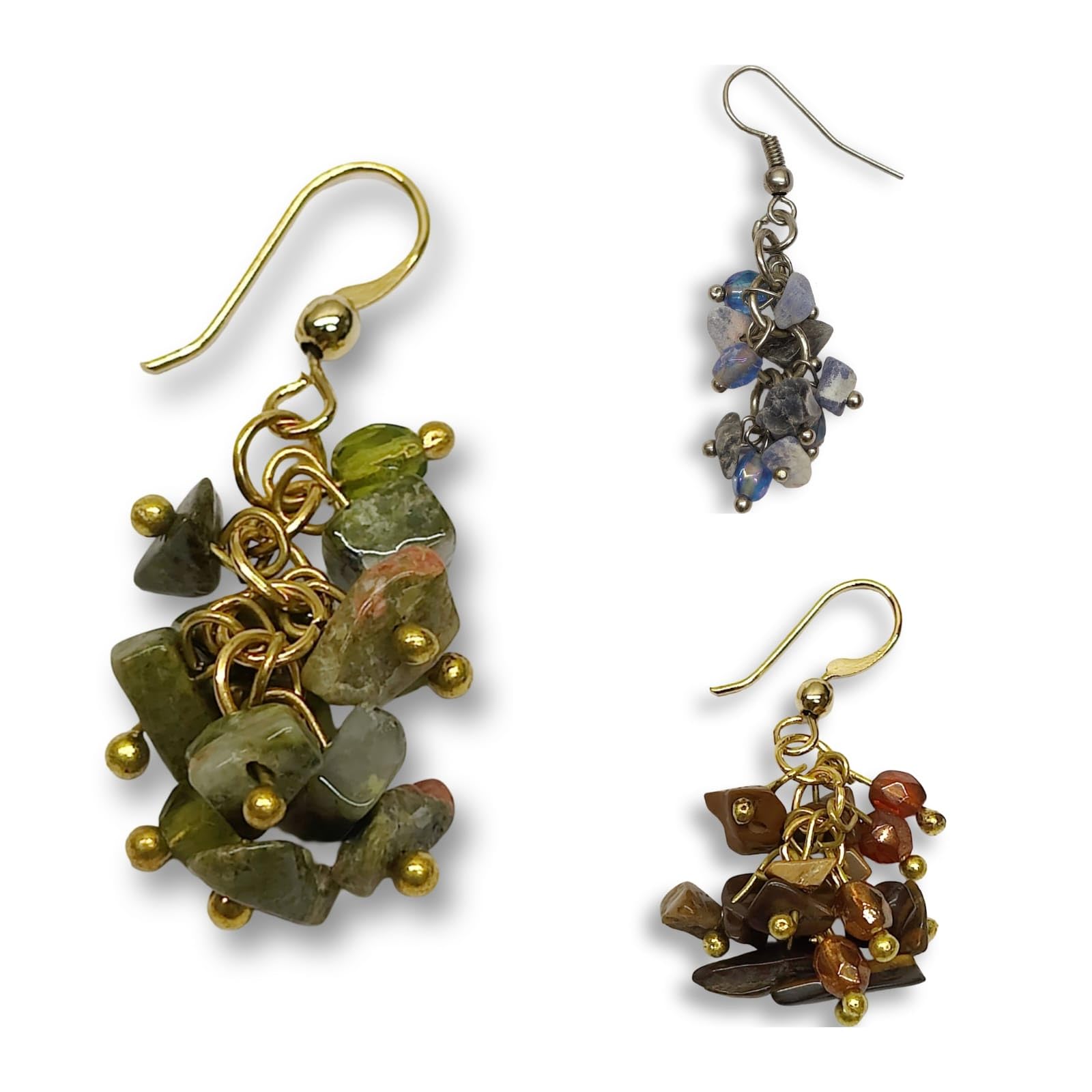 dca Handcrafted Natural Stone Dangle Earrings Set, 3 Pairs, Green Jasper, Blue Sodalite and Brown Tiger's Eye-picture-27