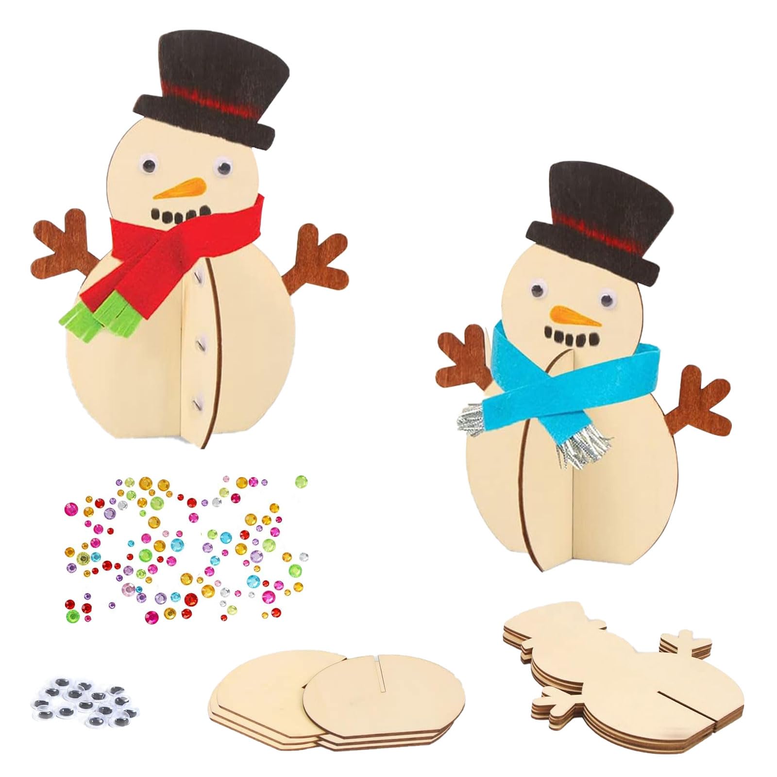 Ayizhiniu 10pcs Adornos Muñeco Nieve Madera Árbol de Navidad, DIY Adornos Navideños de Madera, 3D Madera Christmas Colgante Decoracion, Adecuado Habilidad Niños Hacer Decoraciones