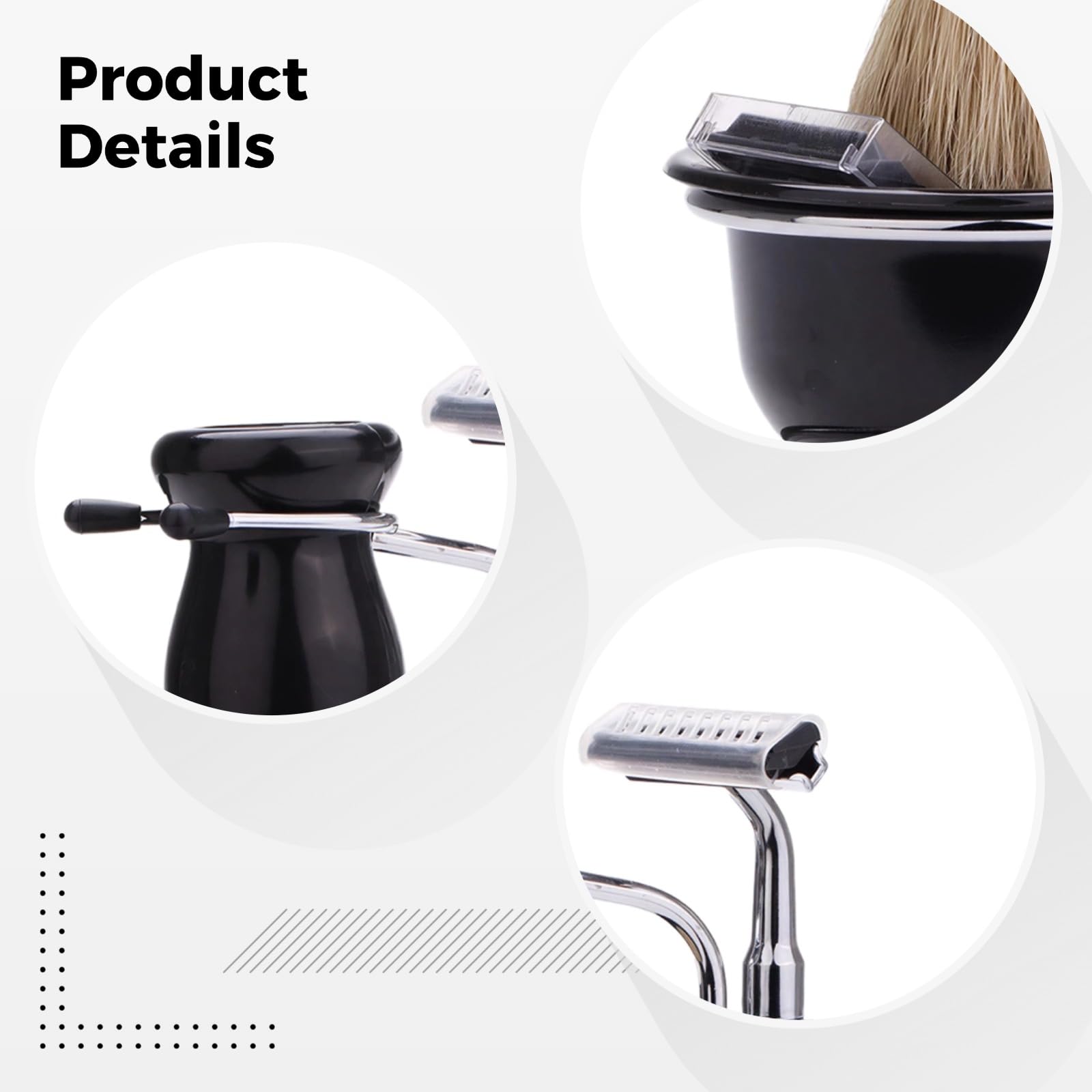 Kit de rasage 5 pièces pour homme, avec blaireau, rasoir manuel, bol de rasage, support, manche élargi, matériaux métal et plastique, pour un rasage net et élégant