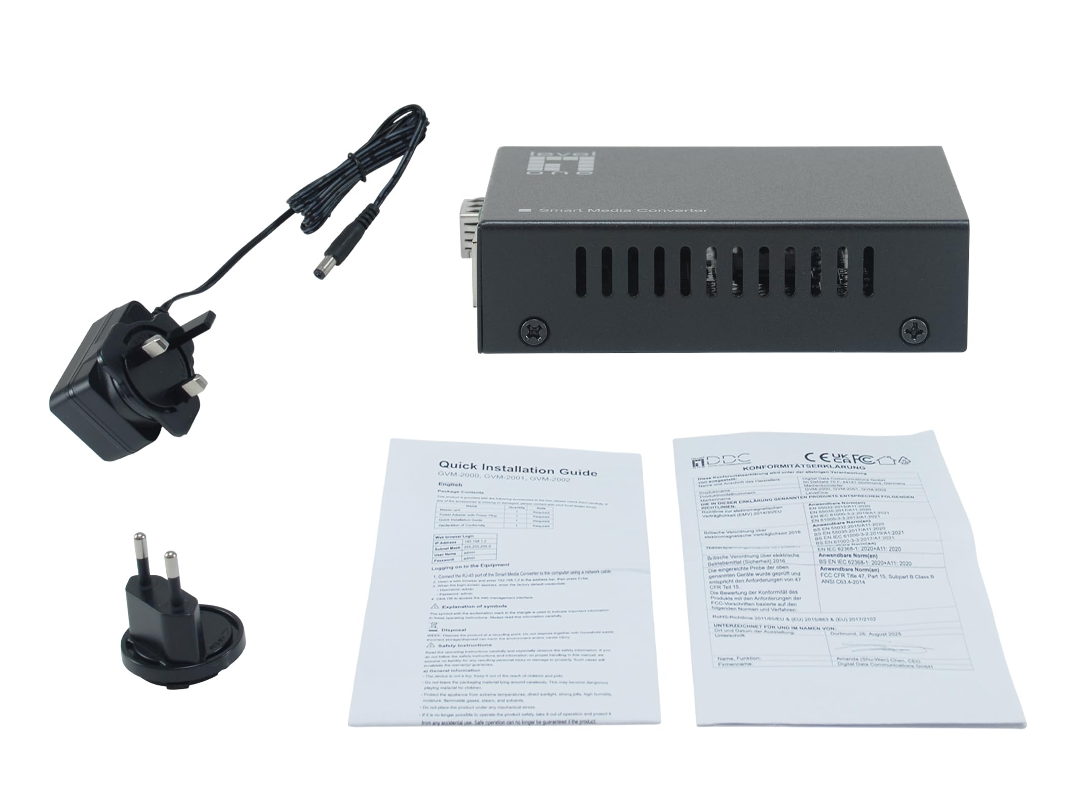LevelOne Convertidor de Medios RJ45 a SFP, Gigabit Ethernet, convertidor de Red para Fibra óptica
