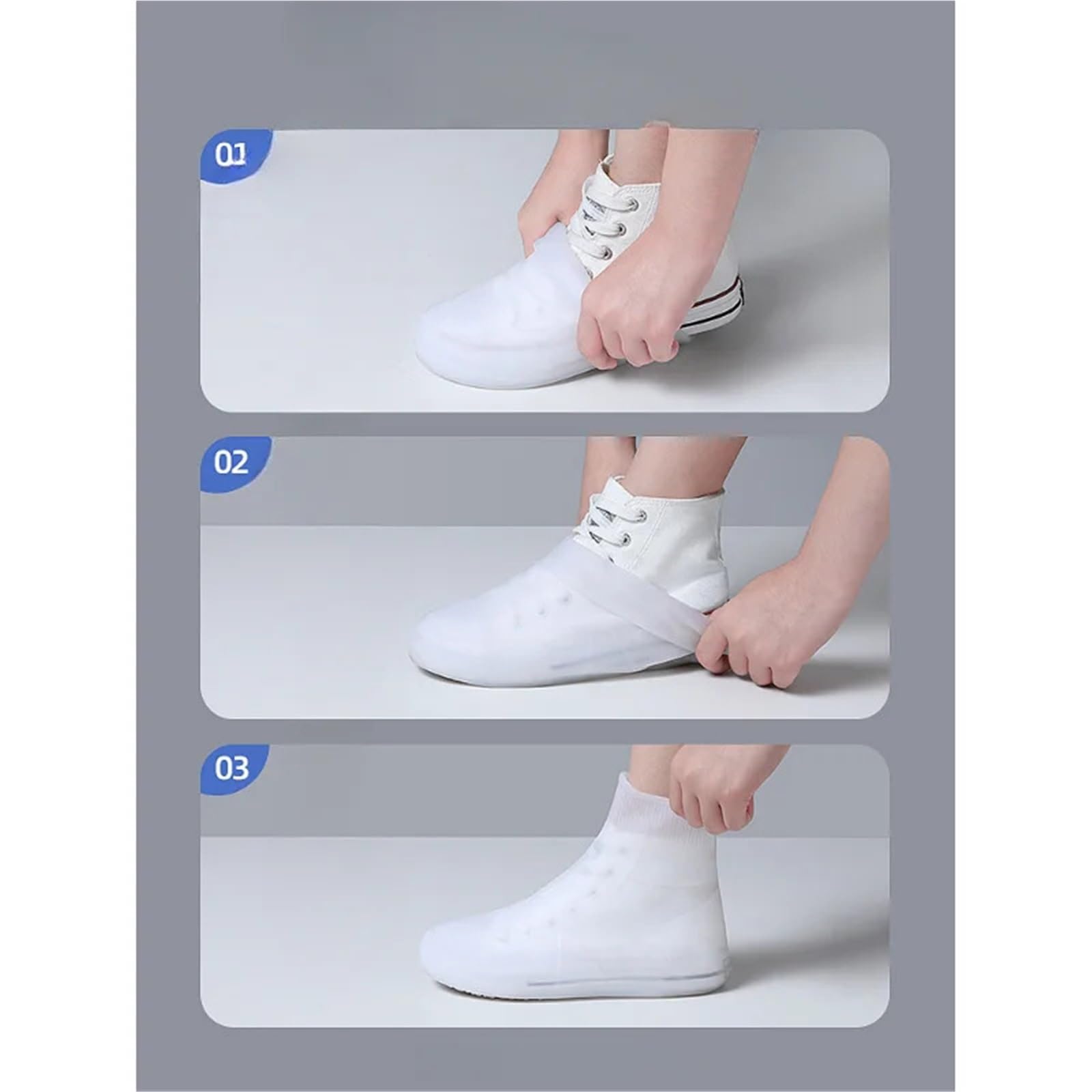 Botas de lluvia reutilizables, cubiertas for zapatos contra la, antideslizantes, silicona, resistentes al agua, for días lluviosos, 3 pares para Protección
