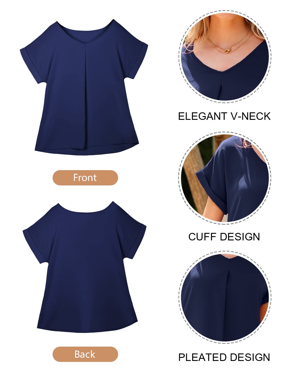 Yuson Girl Camicia Donna Maglietta Chiffon Donna Maniche Corte Camicetta con Scollo a V Elegante Blusa Estivi di Colore Puro Manica da Donna Casual Top T Shirt Sexy Donna Manica Corta
