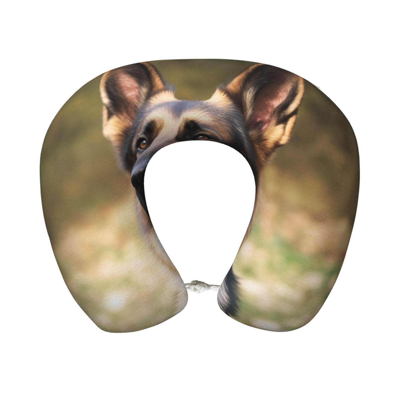 peiyeety Animalan Shepherd Travel Pillow Memory Foam - Comfortable U Shape Neck Pillows for Sleeping, Neck and Head Support Portable Airplane Pillow Adjustable Flight Pillow, Washable Cover