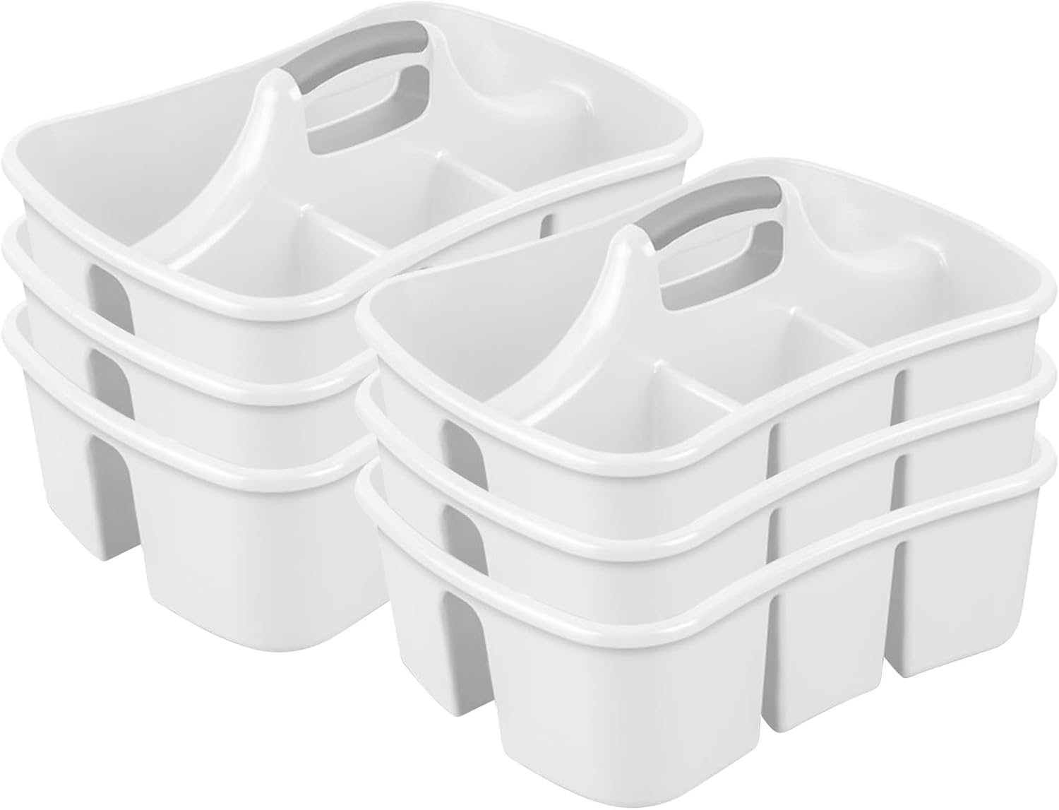 Sterilite 6 Pack Divided Ultra Caddy, Plastic Portable Storage to Hold Bathroom and Cleaning Supplies, White - 5 Large Compartment Organizer