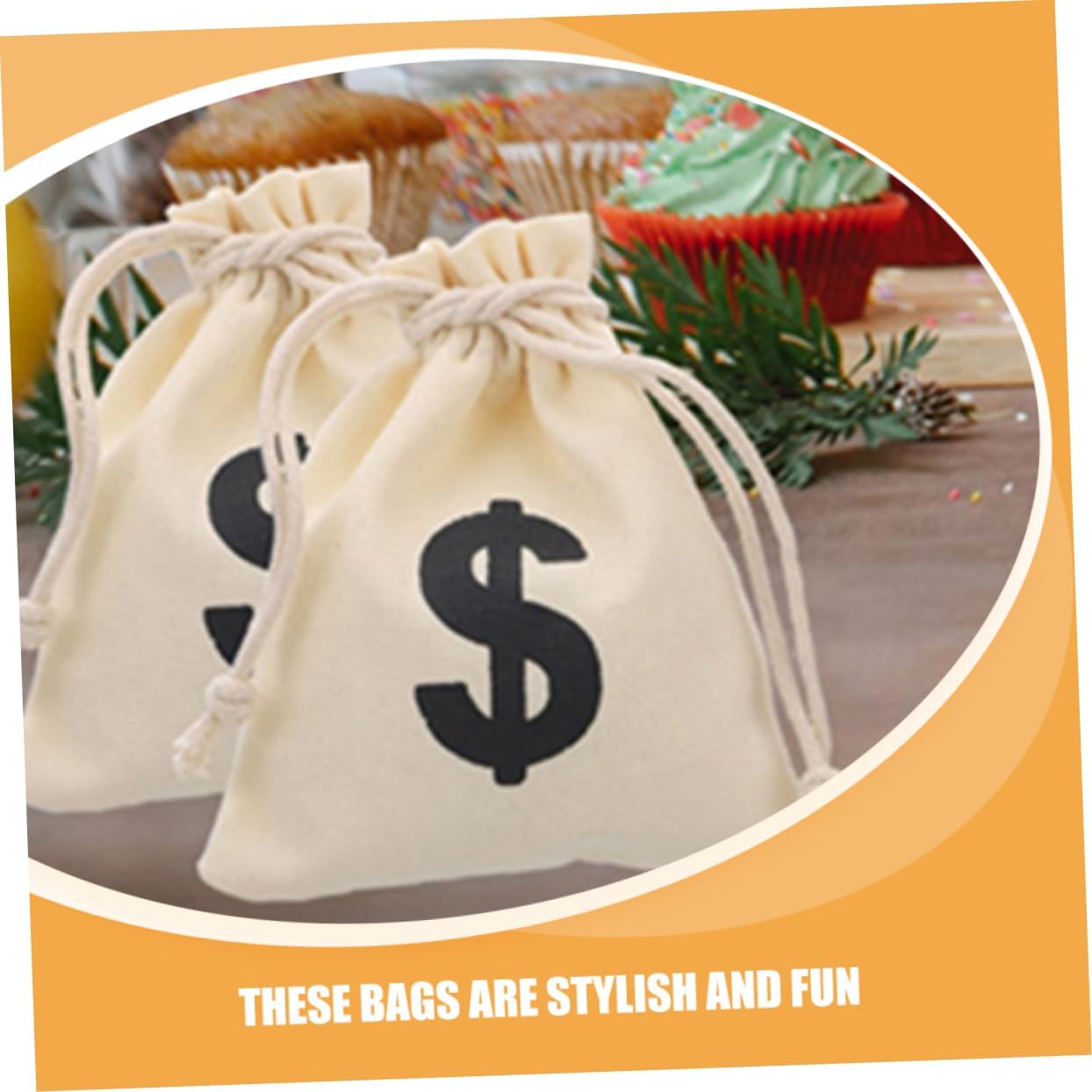 ARTIBETTER 5pcs Sign Money Dance Bag Canvas Drawstring Coin Bag for Wedding Cash Storage Party Supplies