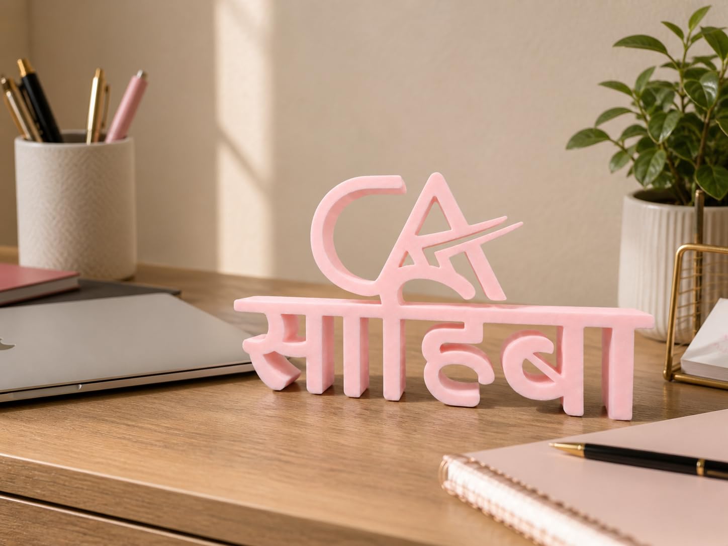 BEST Gift for CA Female | CA Sahiba Hindi Desk Text Decor | SIZE:18cm*11cm*2cm | COLOR Light Pink | Chartered Accountant Gift Item, Office Table Showpiece-image-10