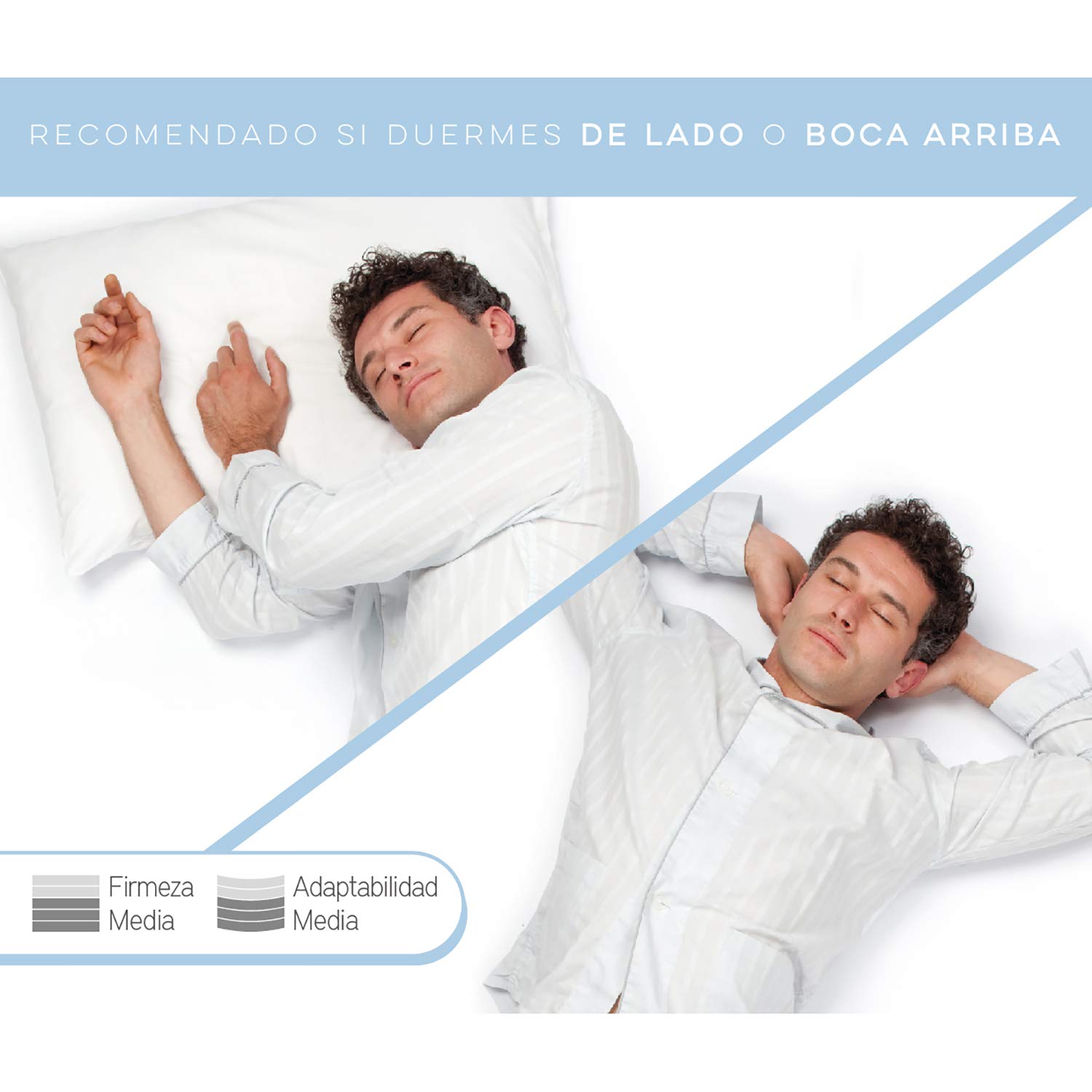 Pikolin Home - Almohada Viscoelástica 60 cm (2 Unidades), de Hotel - Adaptabilidad al Cuello, Hipoalergénica, Firmeza Alta, para Dormir de Lado, Doble Funda, Transpirable y Suave