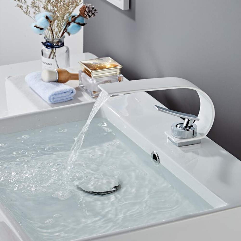 Wasserfall Wasserhahn Bad, Moderner Schwarz Messing Waschtischarmatur Kaltes Und Heißes Wasser Vorhanden, Geeignet Für Badezimmer Und Waschbecken, Einhandmischer Waschtischarmaturen