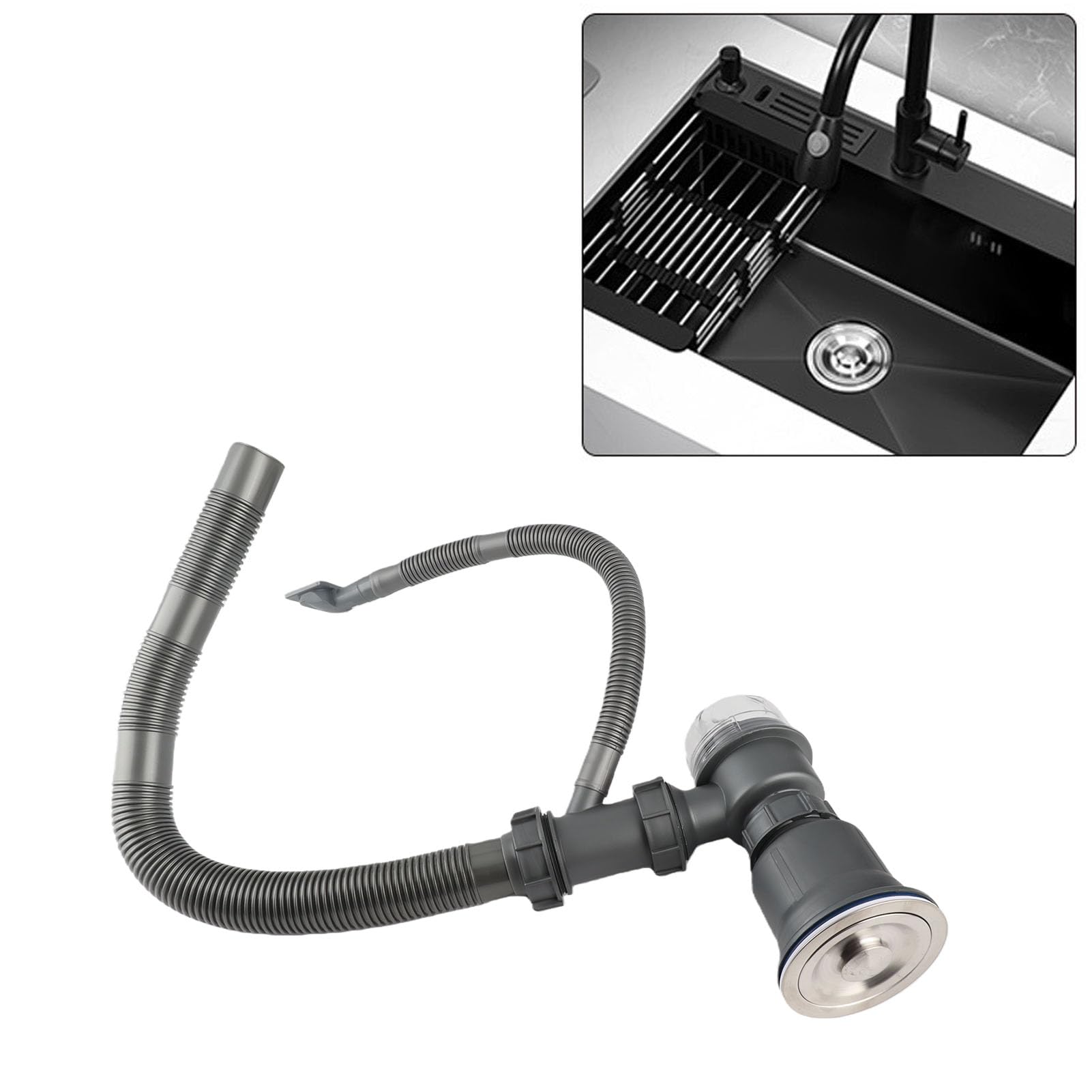 Kit de drenaje para fregadero de cocina, juego profesional de tubos gruesos para prevención de olores para un drenaje eficiente y eliminación de basura, ajuste universal para fregadero individual