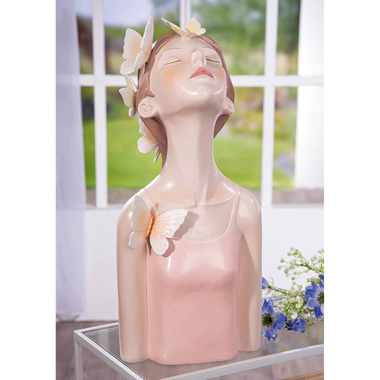 Casablanca figurka Lady Butterfly - wysokość 60 cm - żywica syntetyczna - błyszcząca różowa/biała - motyw motyla - dekoracja - rzeźba - kobieta - statuetka - akcesoria do domu - pomysły na prezent