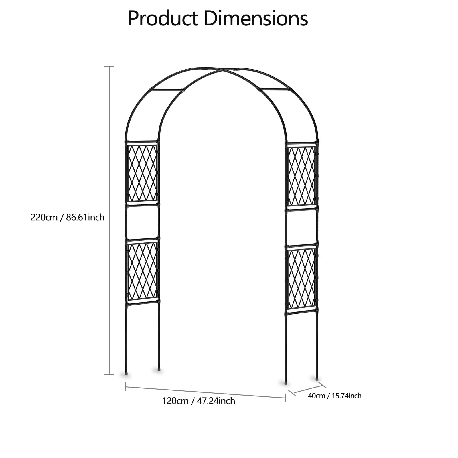 Arche de jardin en métal 220 x 120/150 x 40 cm | Treillis robuste et arche décorative pour roses, plantes grimpantes et mariages | Treillis de roses robuste pour jardin, entrée et décoration