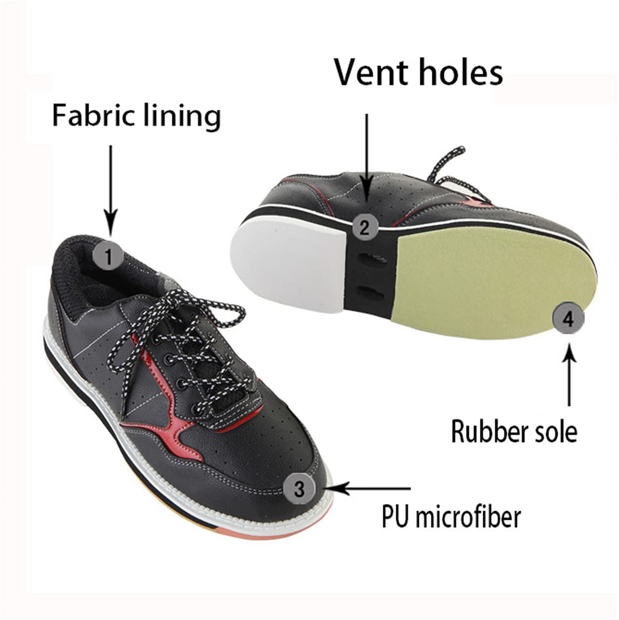 DAMANDO Bowling Shoes for Women, Ladies Leather Lawn Bowls Shoes Fashion Bowling Trainers,Black,7