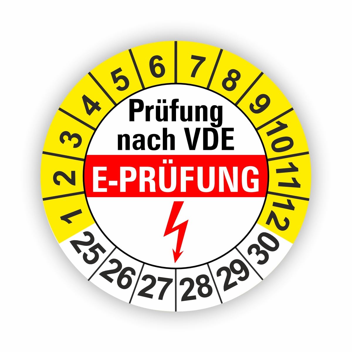 Hochwertige Prüfetiketten E-PRÜFUNG Ø 20mm - Selbstklebende PVC-Folie - Wartungsetiketten für Prüfung - Prüfplakette für Prüfungsnachweis (500 Stück)