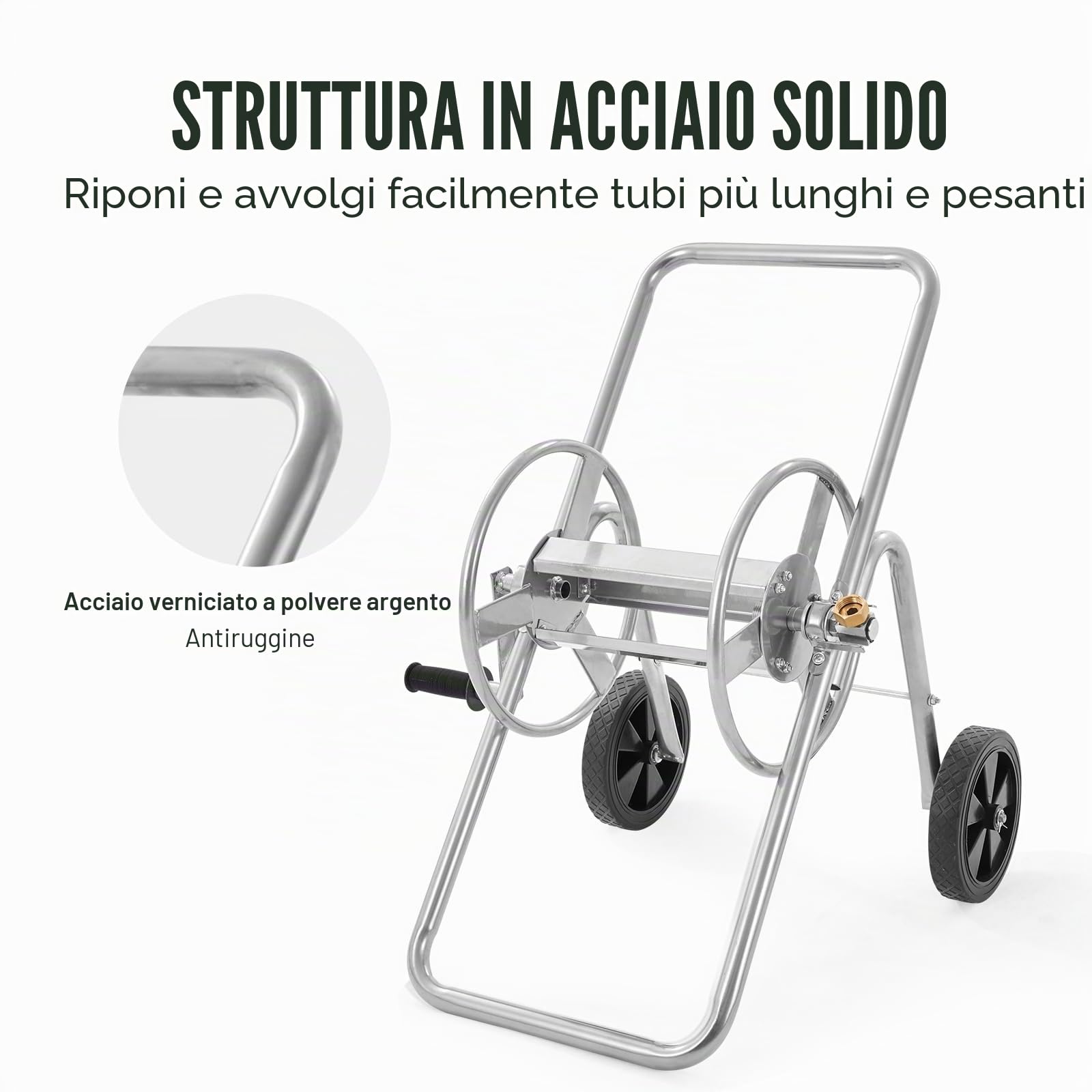 VEVOR Carrello avvolgitubo, può contenere fino a 175 piedi di tubo da 5/8" (tubo non incluso), carrelli per tubi dell'acqua da giardino, strumenti mobili con ruote, acciaio verniciato a polvere