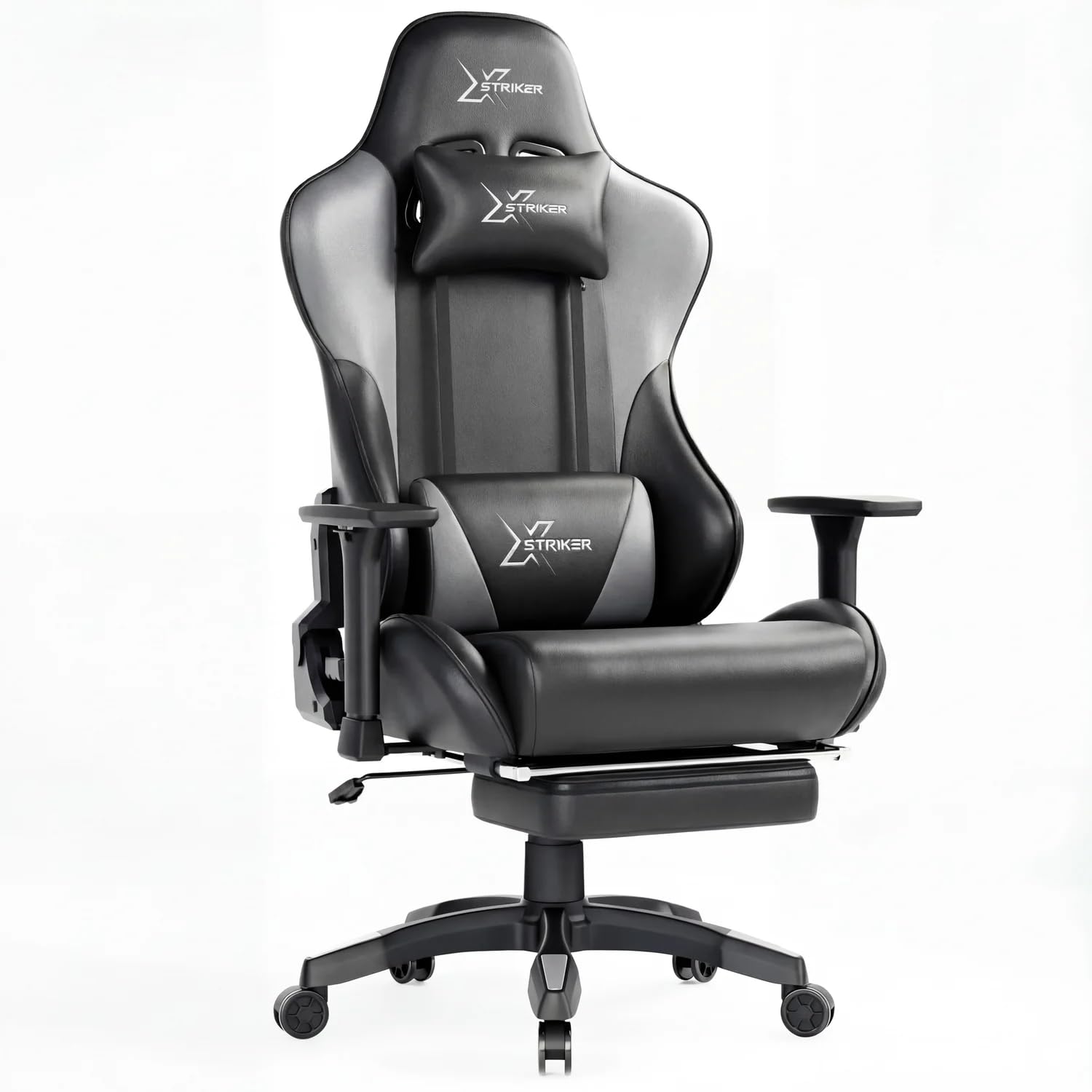 Blisswood PU Leather Gaming Chair For Adults With Footrest, Large High-Back Ergonomic Recliner Chair, Cool Gel Cushion, 3D Armrests & Lumbar Support, Heavy Duty Swivel Office Chair (Grey)