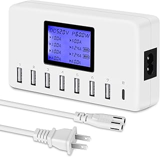 USB Charger, slitinto 60W 12A 8-Port USB Charging Station Multi Port USB Hub Charger Compact Size LCD Display Compatible with iPhone iPad Samsung Kindle Tablet Bluetooth Earbuds and More