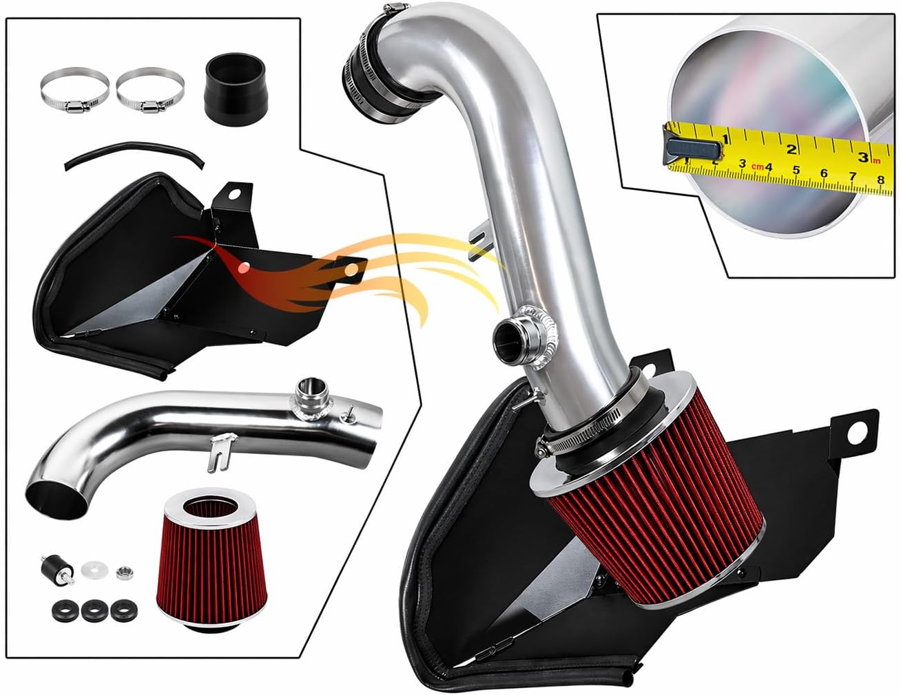 Cold Air Intake System with Heat Shield Kit + Filter Combo RED Compatible For 2015 2016 2017 2018 2019 2020 VW GOLF 1.8T / GTI 2.0L / JETTA GLI/AUDI A3 / AUDI A3 QUATTRO