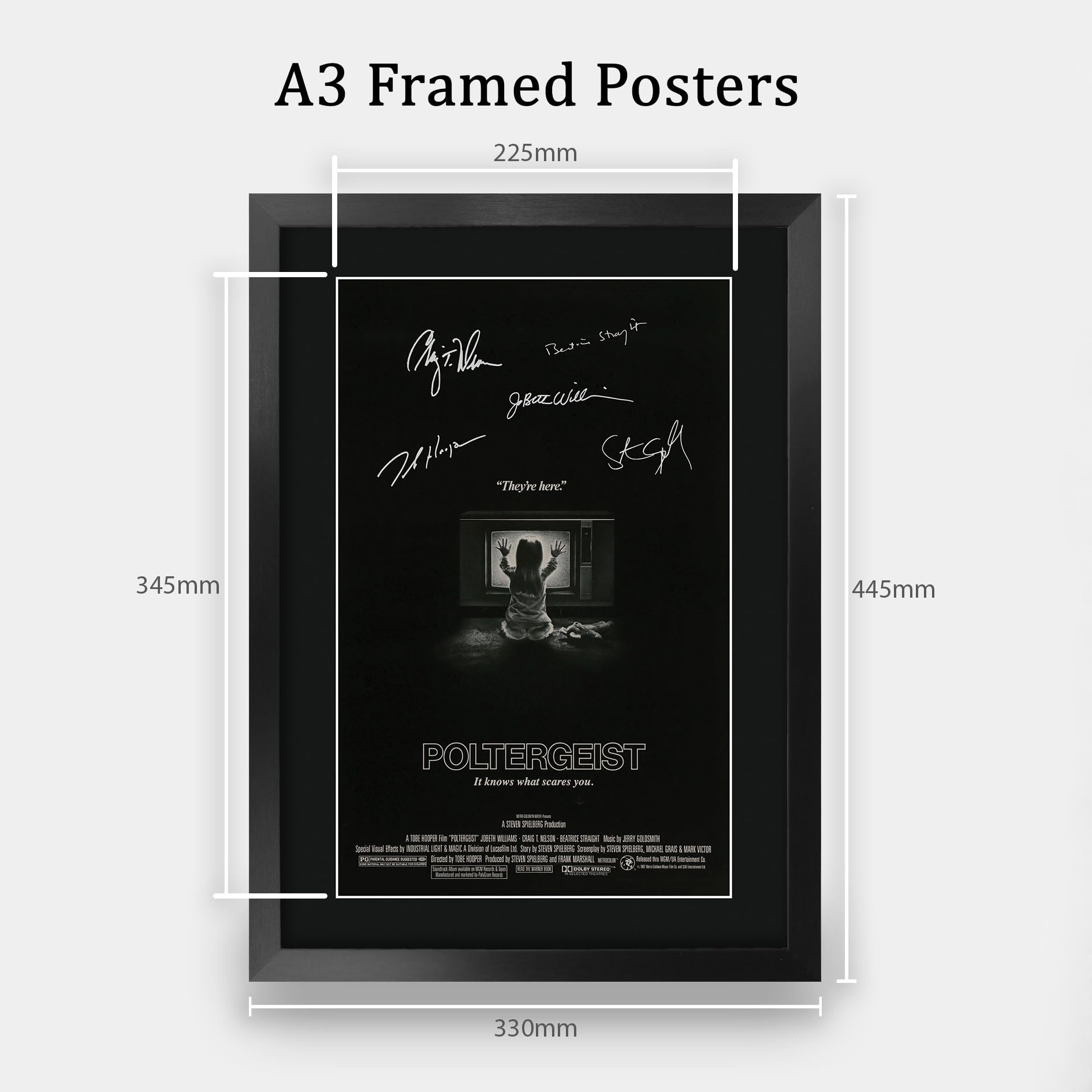 HWC Trading FR A3 Poltergeist (1982) Geschenke Geduckter Poster Signiertes Autogramm Foto für Fans von Film Memorabilien - A3 Gerahmt