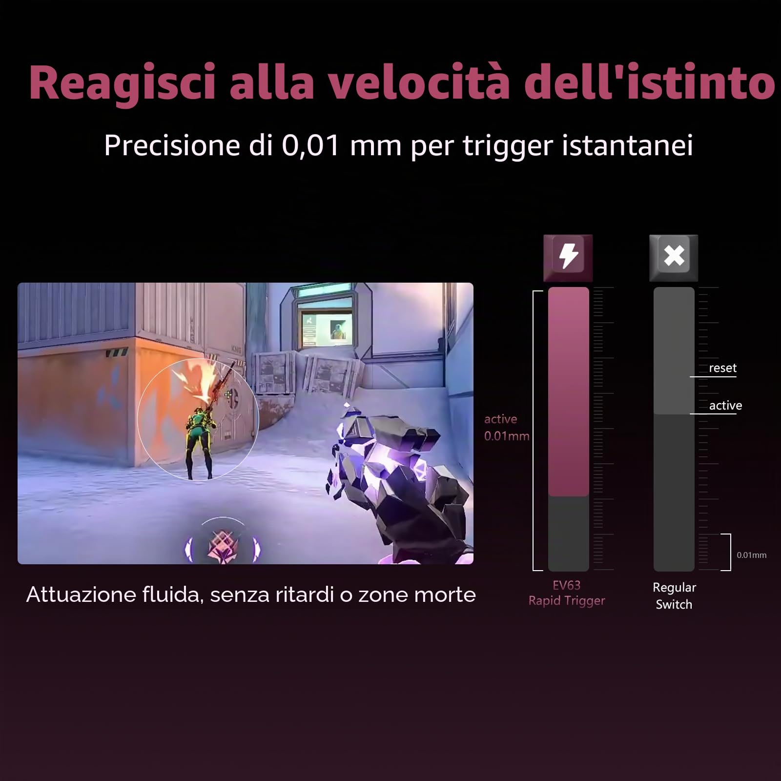 IQUNIX EV63 Tastiera da gioco magnetica effetto Hall 60% | trigger rapido, azionamento regolabile per giocatori FPS, hot swap, SOCD, RGB, custodia completa in alluminio (lama argentata)