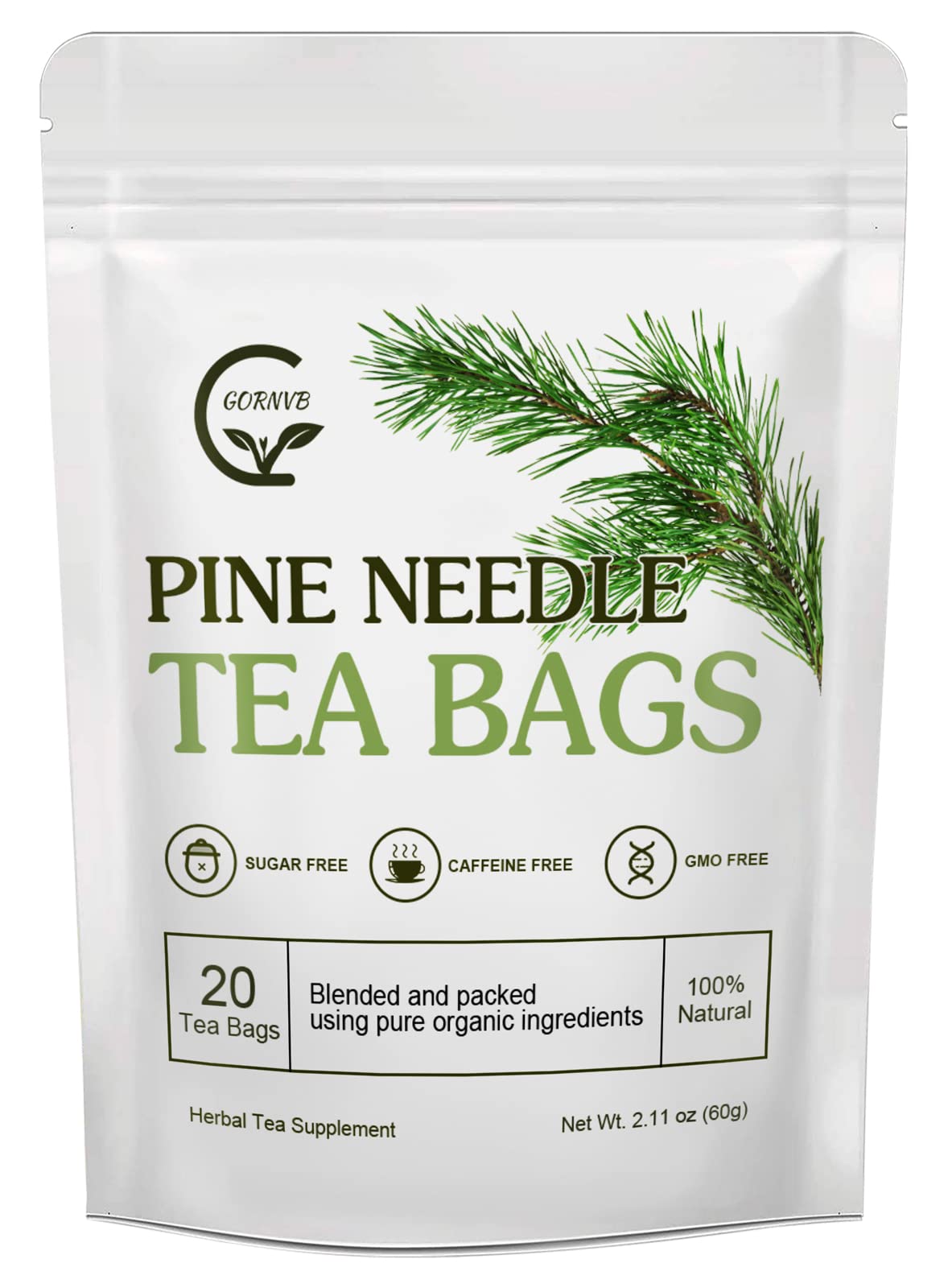 Organic Pine Needle Tea Bags - 100% Pure Natural Dried Pine Needles Herbal Tea, Effectively Antioxidant & Immune Support, Caffeine Free, 20 Tea Bags