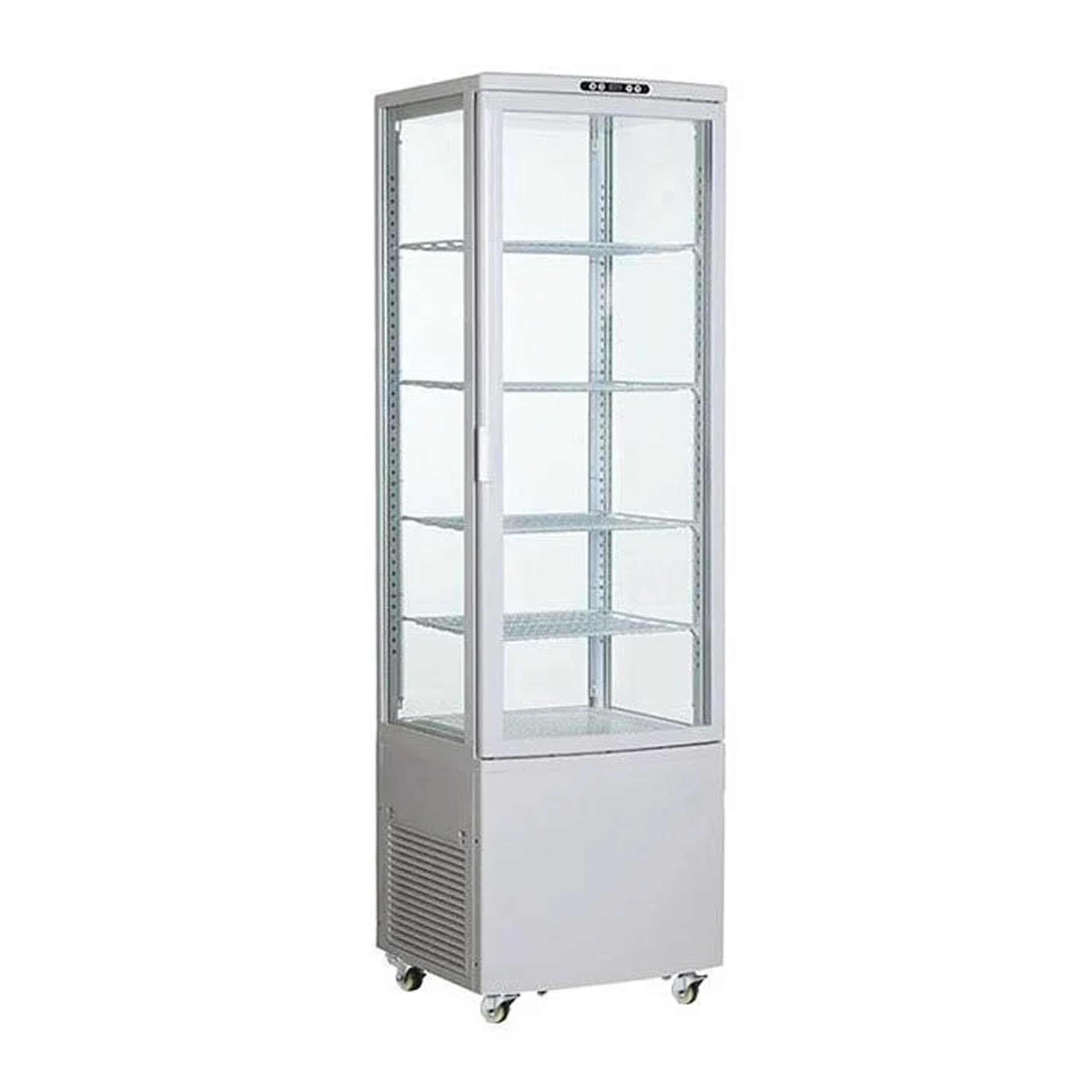 Ristoattrezzature Vetrina Espositiva 4 Lati Vetro 238 lt - Bianca - Bibite e Pasticceria - 0/+12°C - 51,5x48,5x171,5h cm