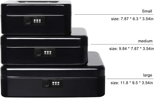 Miniatura 8 de Caja de dinero pequeña con cerradura de combinación, caja de dinero de metal para efectivo, caja de bloqueo Lovndi con bandeja de dinero, 7.87 x