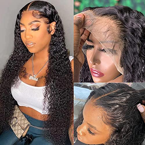 Doheroine Kinky Curly 13x4 HD Lace Front Wigs 100% Brazilian Virgin Human Hair Transparent 180% Density Hairline Pre Plucked Free Part Glueless Lace Frontal Natural Color for Black Women (26 Inch)