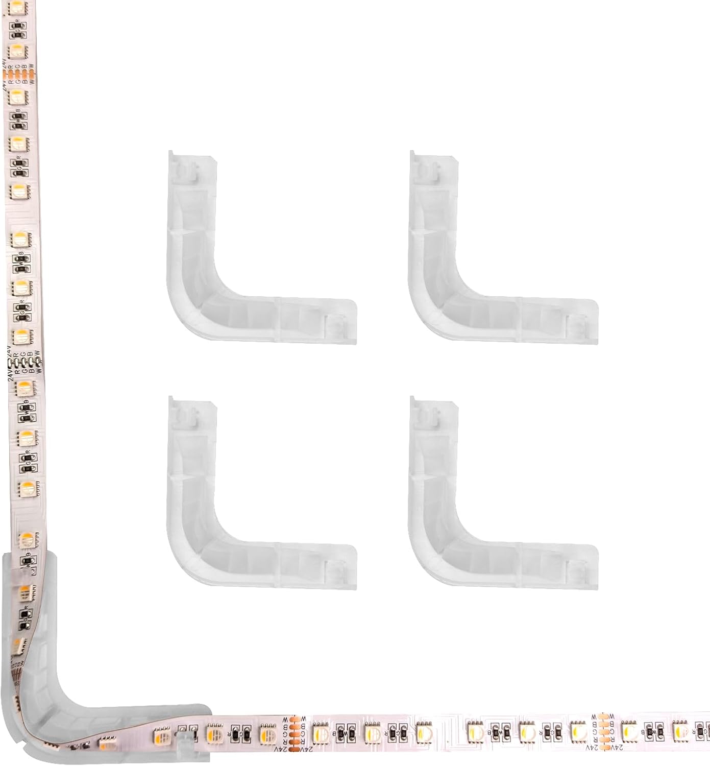 BOXPUT LED Strip L Connectors Light Strip Corner Connection Holder Replacement Clips, Right Angle Mount Adapter for 8mm-12mm LED Strip Lights CH1-White(Clear)
