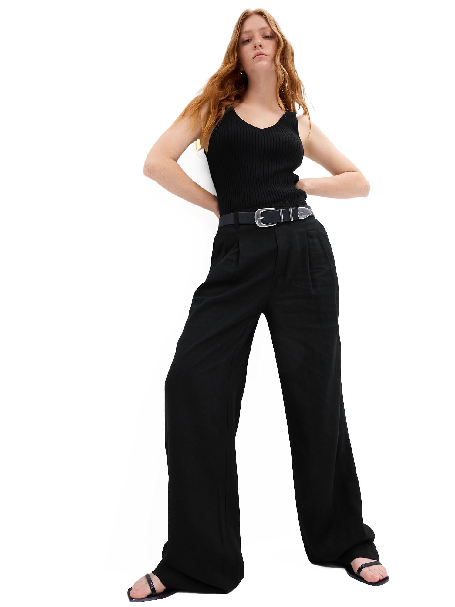 Gap High Rise Linen Wide Leg Pant - Pantalones Mujer