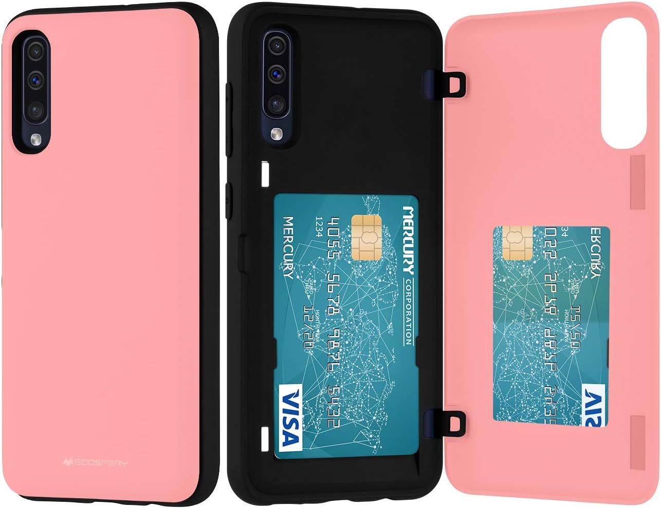 GOOSPERY Galaxy A50 Wallet Case with Card Holder, Protective Dual Layer Bumper Phone Case (Pink)