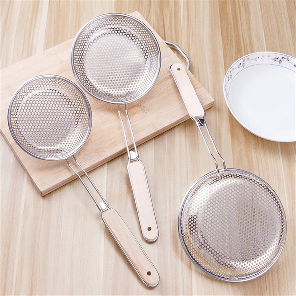 Cesta para freidora Cesta for freír de acero inoxidable con mango madera(Grande)