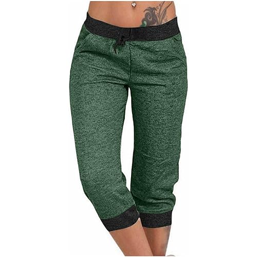 2024 Capris Women Capri Pants Casual Elastic Waist Drawstring Yoga Jogger Lightweight Running Cropped Sweatpants with Pockets