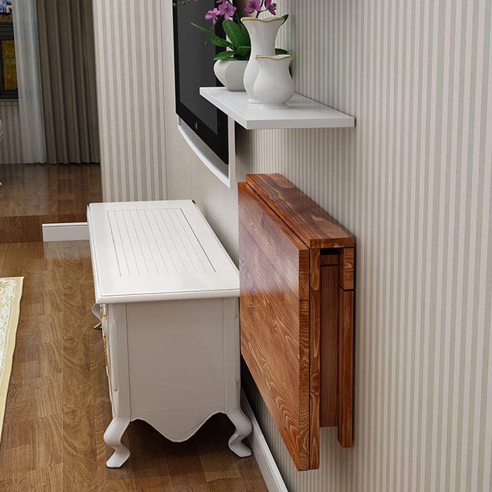 Table murale bureau pliante en bois massif marron 70x50cm pour ordinateur