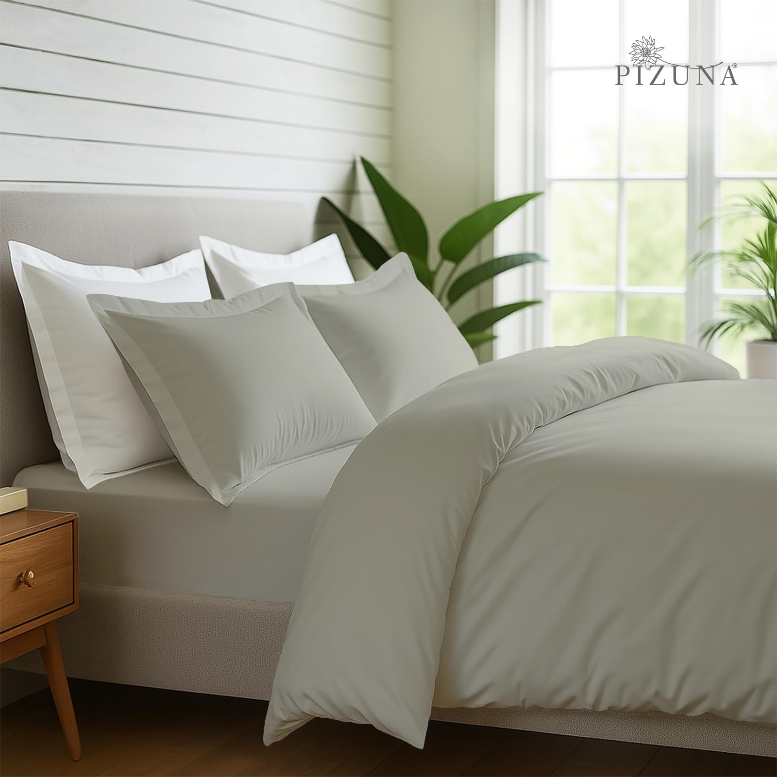 Pizuna Pure Combed Cotton Double Bedding Set, 600 Thread Count 100% Long Staple Cotton