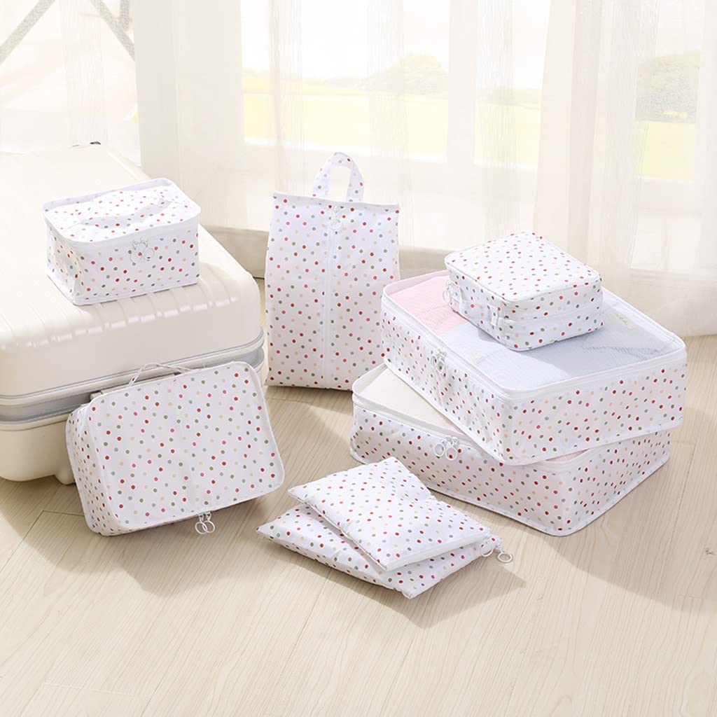 Set di 8 cubi da imballaggio a Compressione Adatti per Bagagli da 24/26 Pollici, organizzatori di Viaggio, Vestiti, Articoli da toeletta, Borse, da Parete (Bianco) (Bianco)