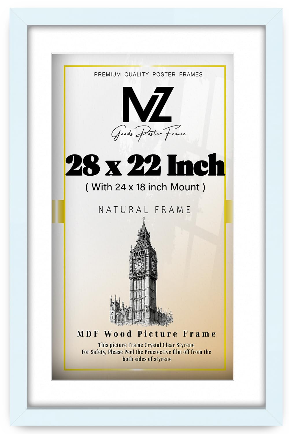 MZ GOODS | MDF Contemporary Certificate Frame (60.96 x 45.72 cm) With (18 x 12 Inch) White Mount Engineered Wood | 16 Inch x 24 Inch Art Print, Poster, Classic Frame [ White ]