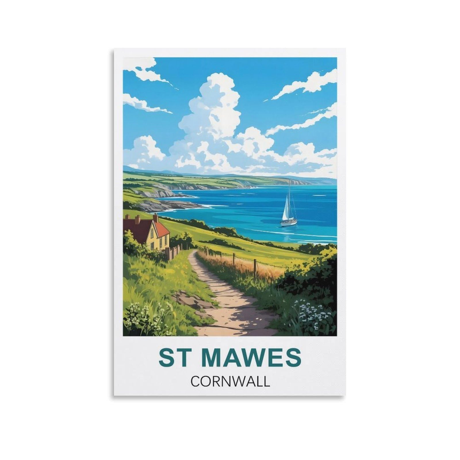 EZMLFA 5D Diamond Painting Kits,St Mawes Cornwall,Diamond Painting Kits for Beginners Round Full Drill Painting with Diamonds Gem Art for Home Wall Decor 40x40cm