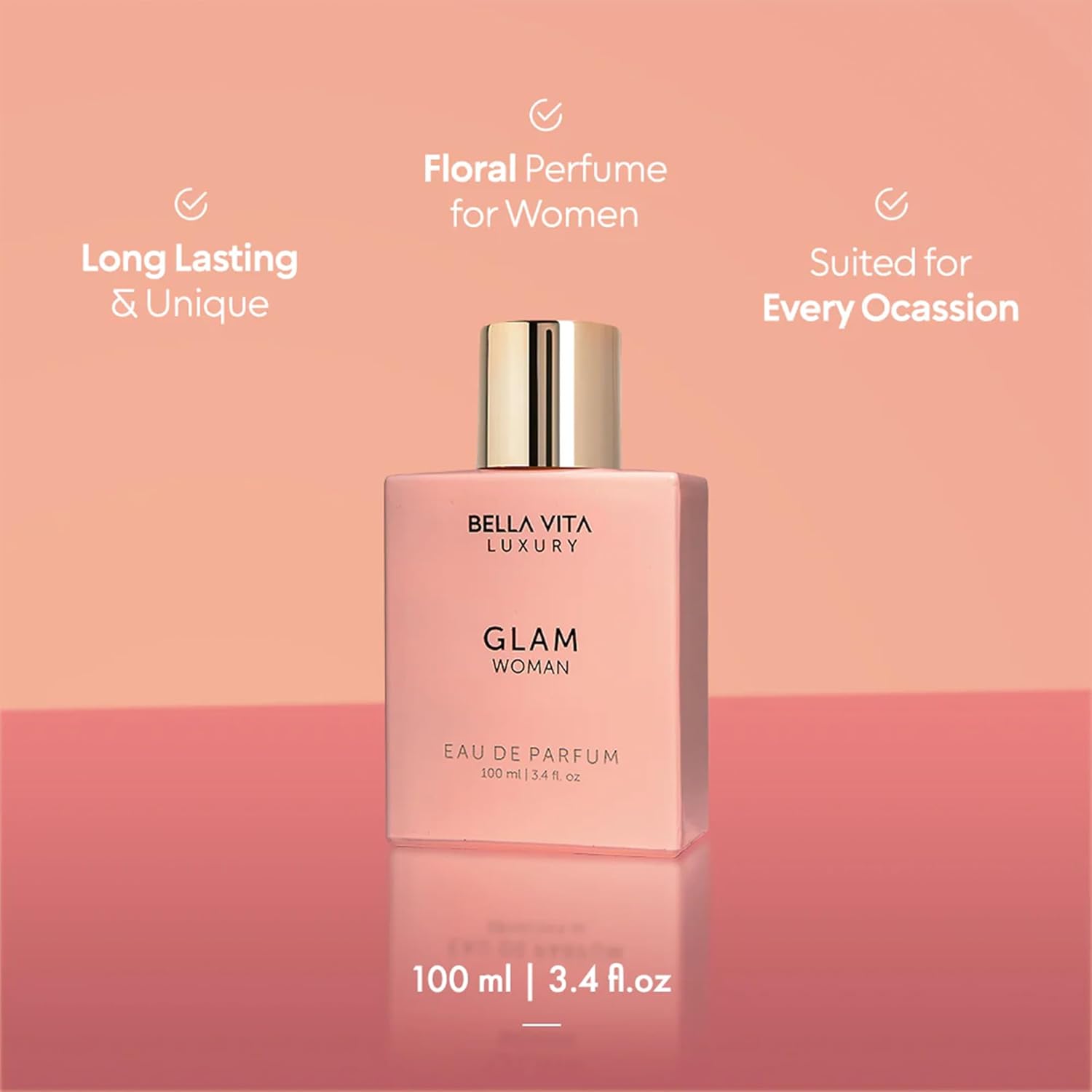 BellaVita Luxury GLAM Perfume for women | Notes of African Orange, Jasmine & Patchouli | Long-Lasting Floral & Woody Fragrance | Premium Perfume Oil imported from France, 100ml | for women, Long-Lasting, Vegan, Cruelty-free - Image 3