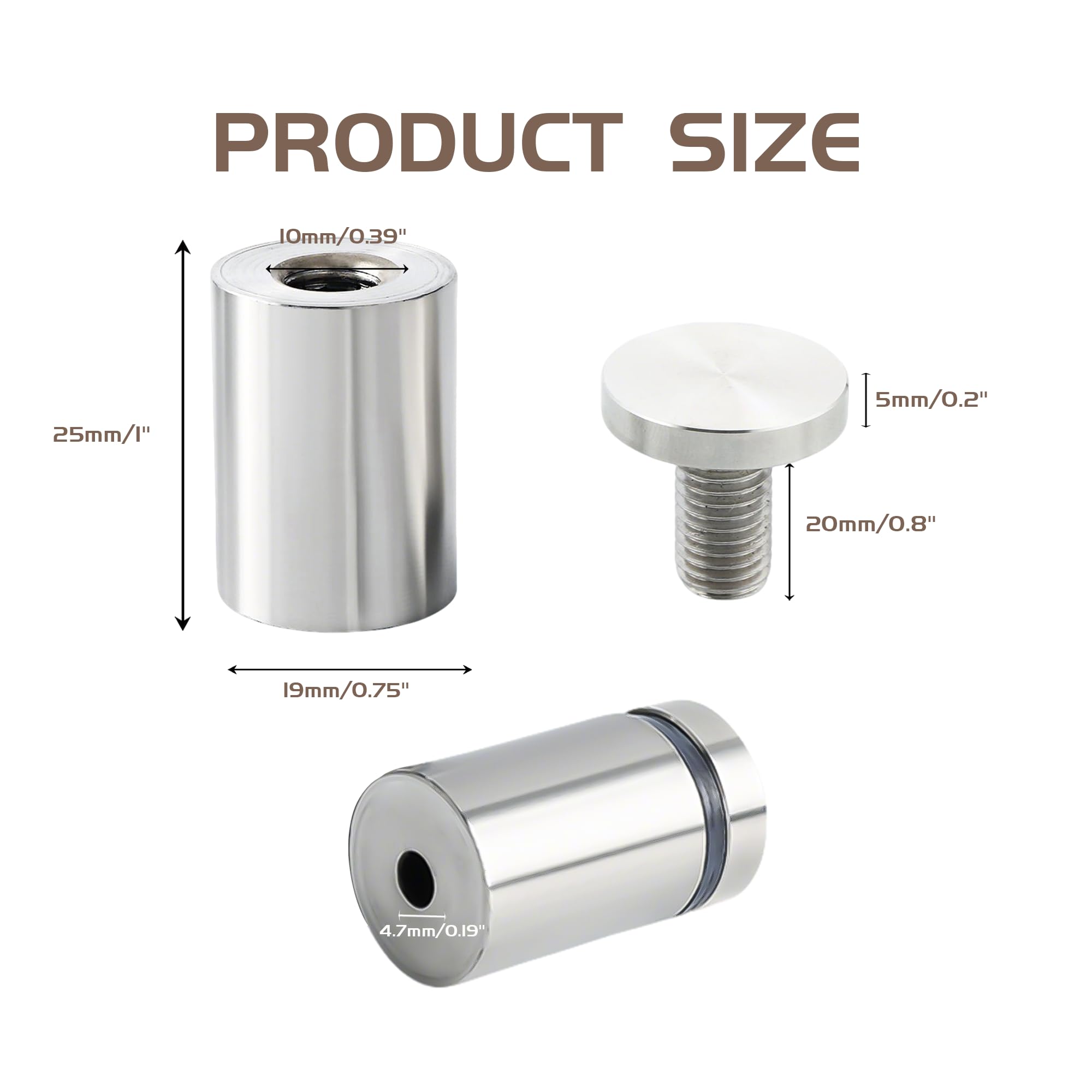 FindTop 24 Pack Sign Standoff Screws - 1x1 Inch, Stainless Steel, For Acrylic Frames, Boards & Signs - View #5