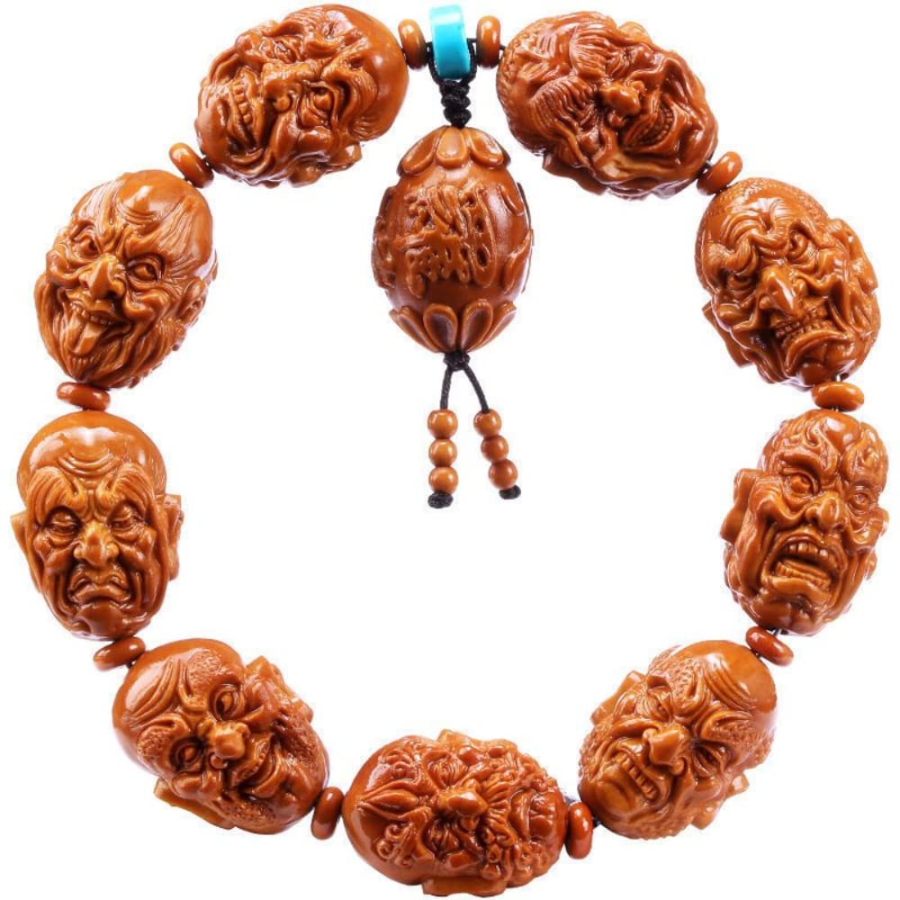 XIALON 1.8cm Carved Double Sided Green Bamboo 18 Arhat Olive Stone Hand String Carving Carving