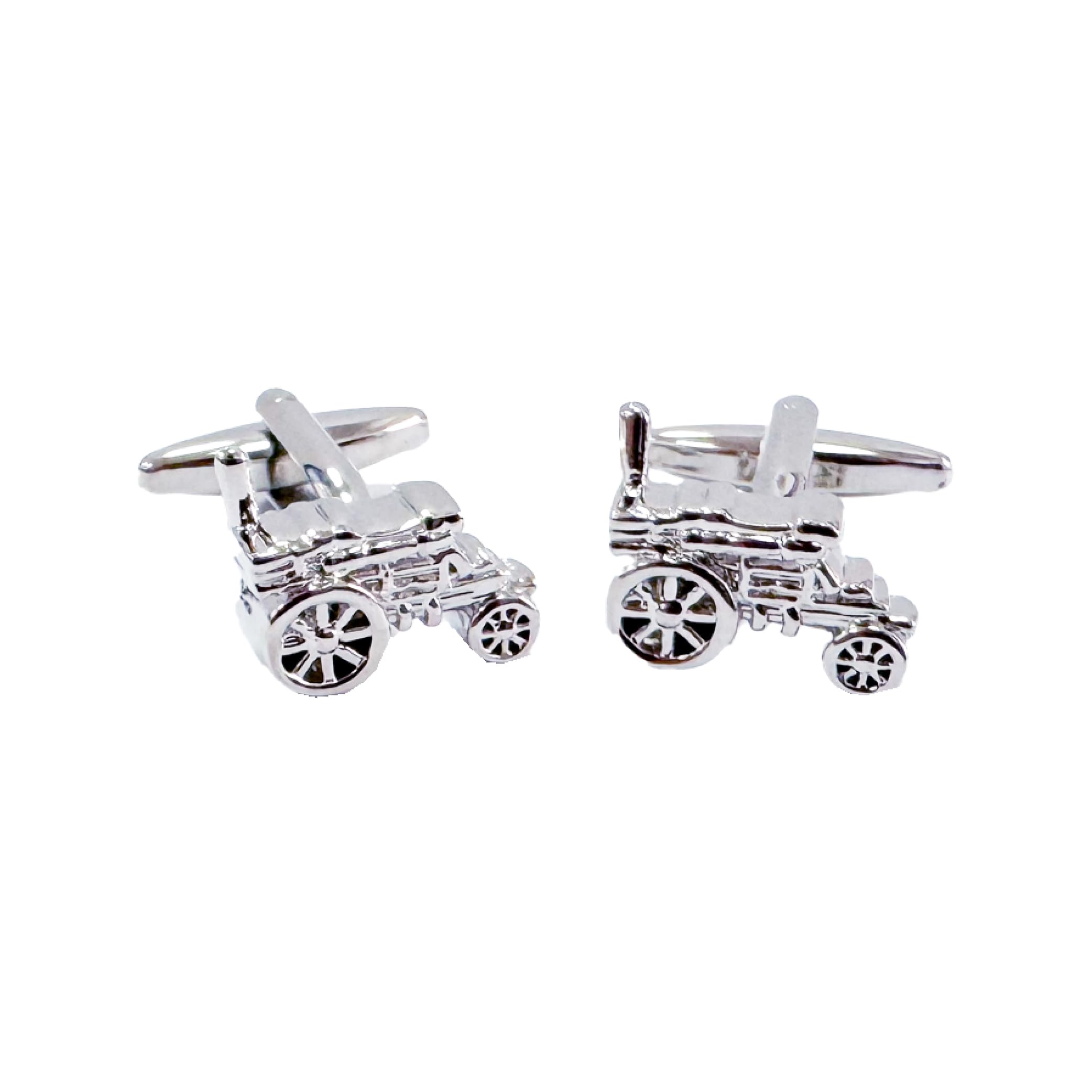Pla Pla Pla Gemelos plateados forma de tractor. Gemelos de acero decorados con tractor para Bodas, eventos. Gemelos Camisa Traje amantes del campo ganaderos. Regalo día del padre, novio, regalo padrino.