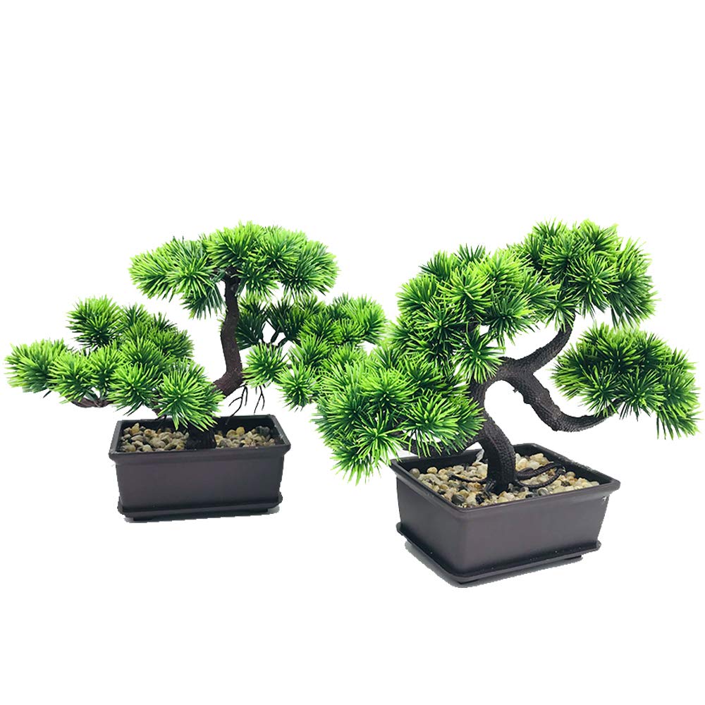 Pini bonsai artificiali Alberi falsi delle piante in vaso Bonsai di cedro giapponese, verde artificiale Decorazioni per la casa da interno desktop, ufficio, soggiorno, cortile Zen Garden-2Pcs