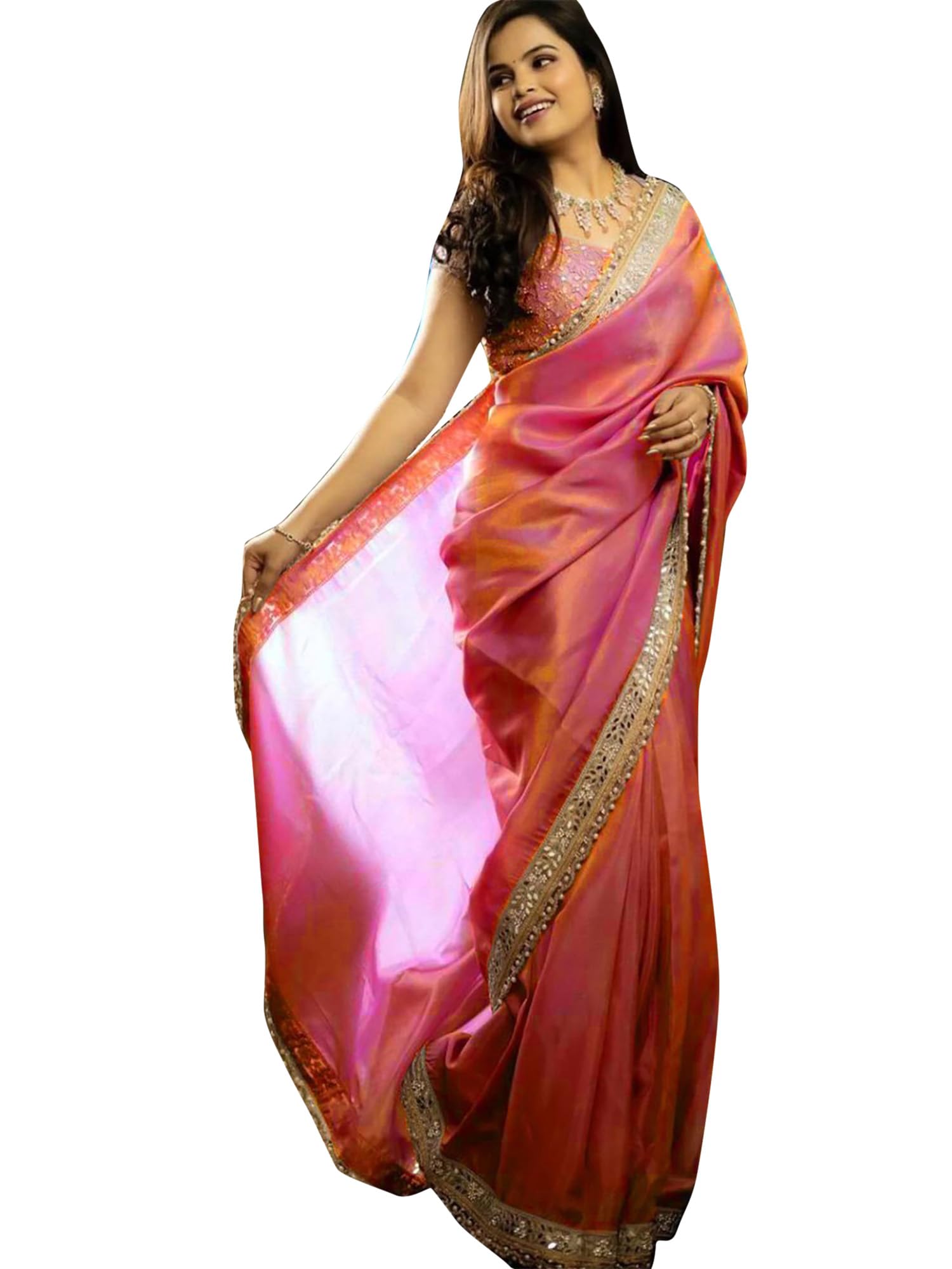 Women's Tissue Lace Work Saree with Unstitched Blouse Piece-image-25